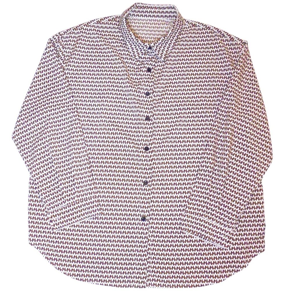 Woman's Shirt Buttoned-down XL Blouse tan-brown print Long Sleeve top classic